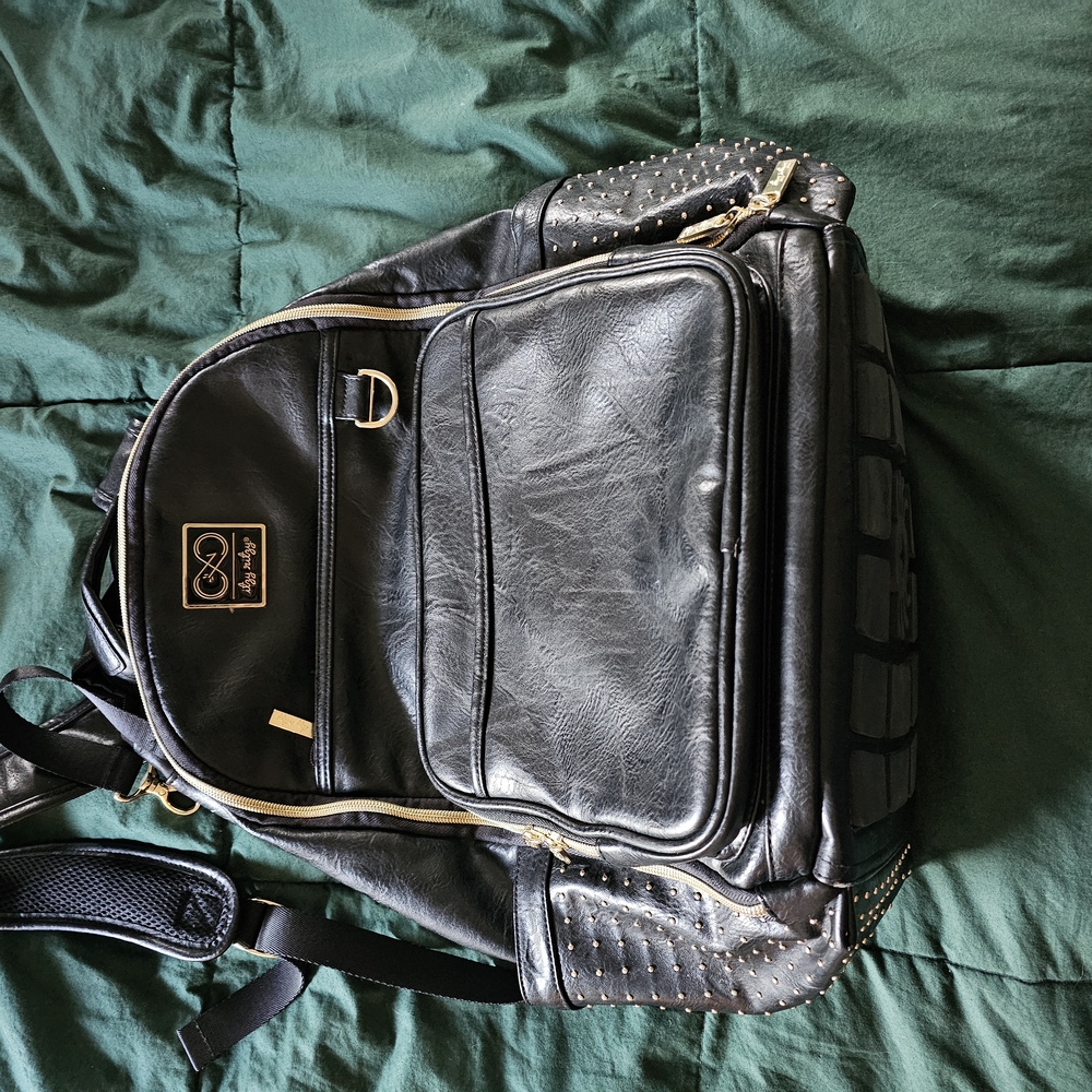 Stylish Black Leather Backpack Studded Diaper Bag Itsy Ritsy Chealsea And Cole